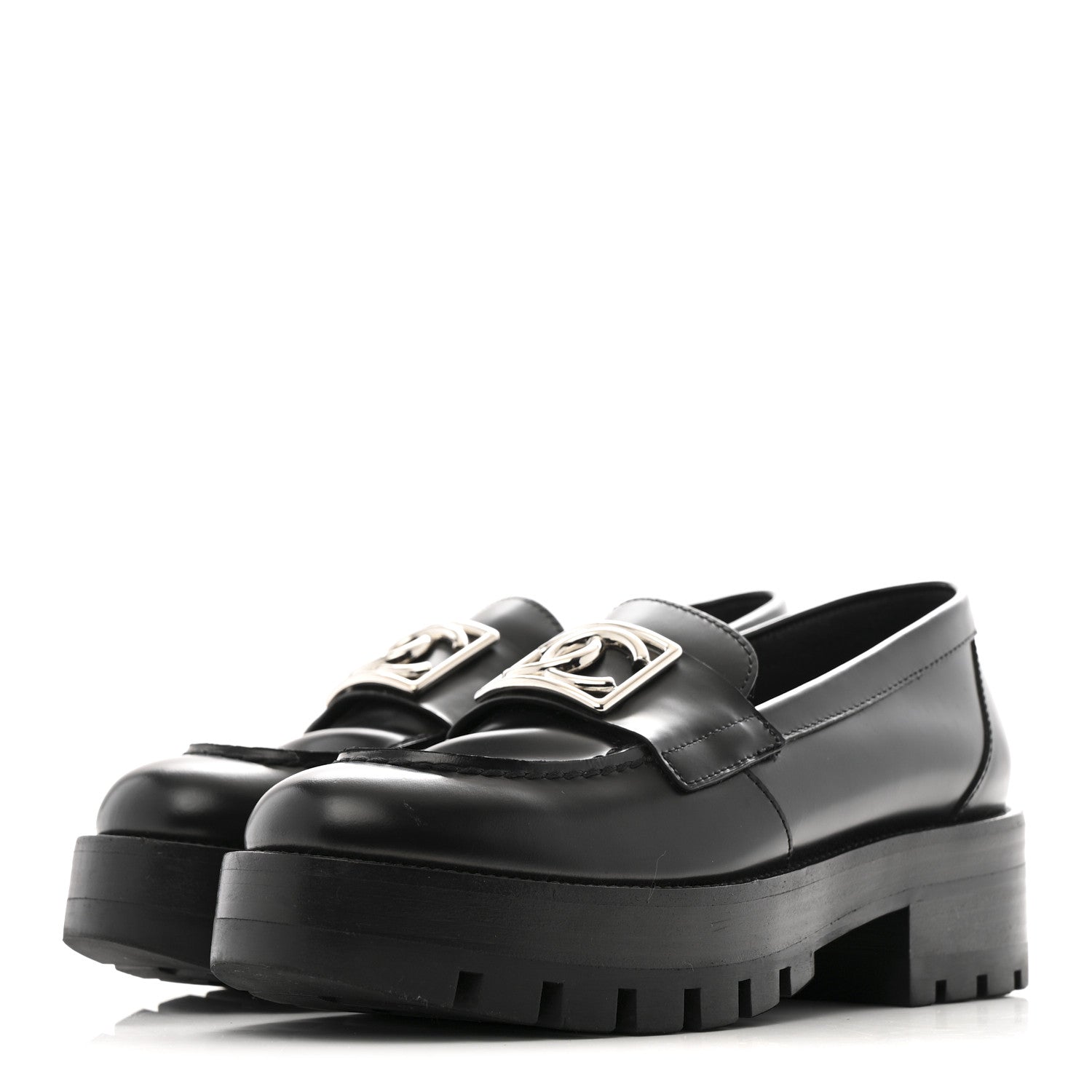 Chanel Calfskin Metal CC Loafers 35 Black 4 of 13