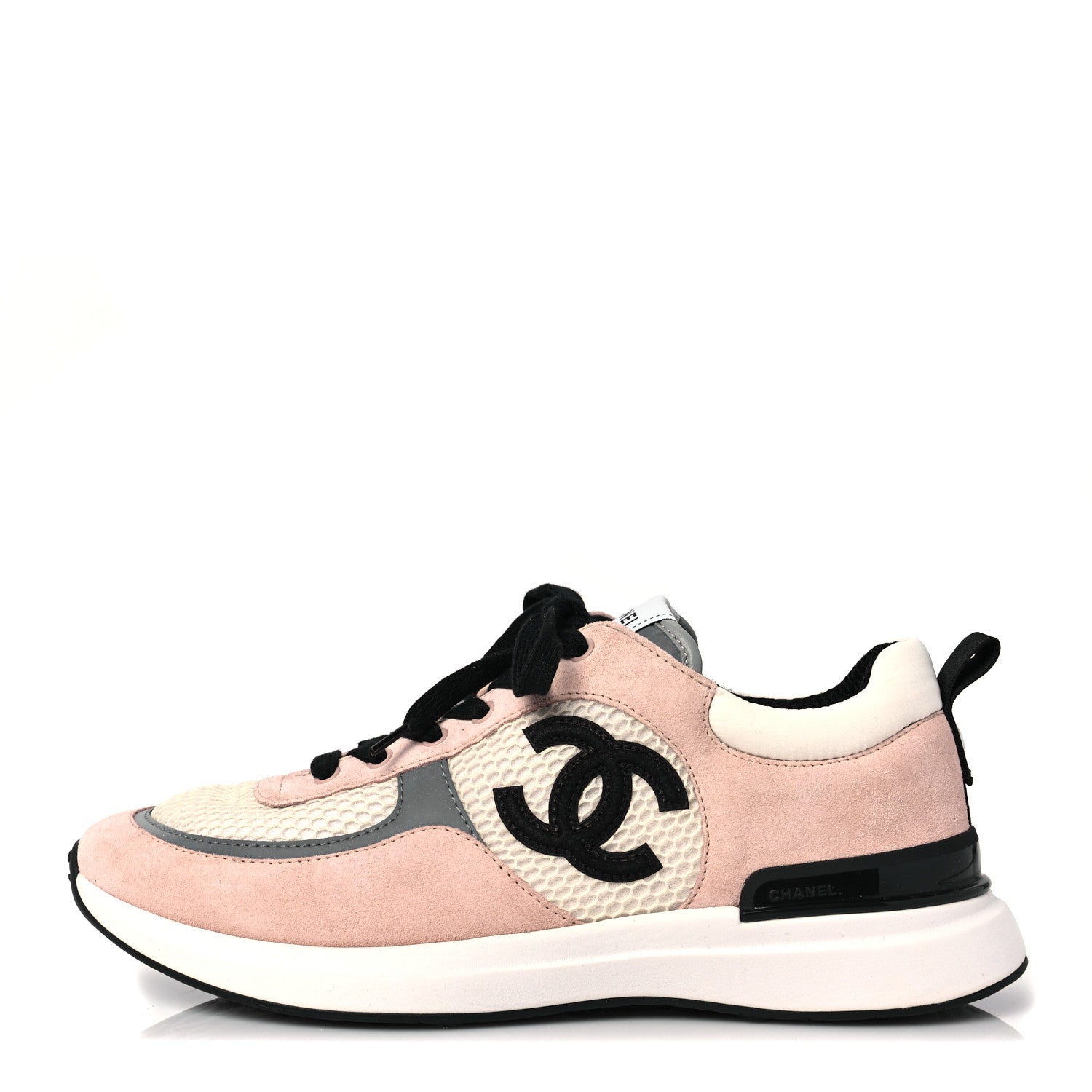 Chanel Mesh Suede Calfskin Grained Calfskin Womens CC Sneakers 41 Pink 1 of 7