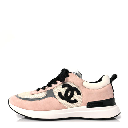 Chanel Mesh Suede Calfskin Grained Calfskin Womens CC Sneakers 41 Pink 1 of 7
