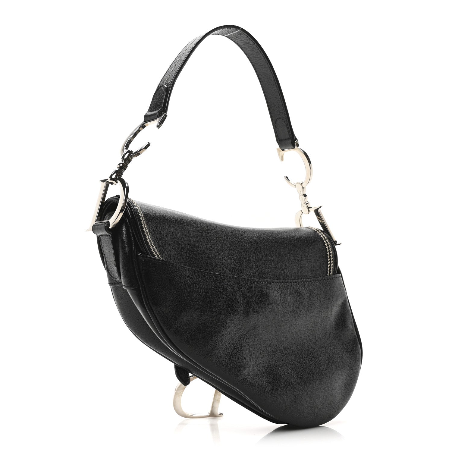 Christian Dior Shiny Goatskin Saddle Bag Black 3 of 10