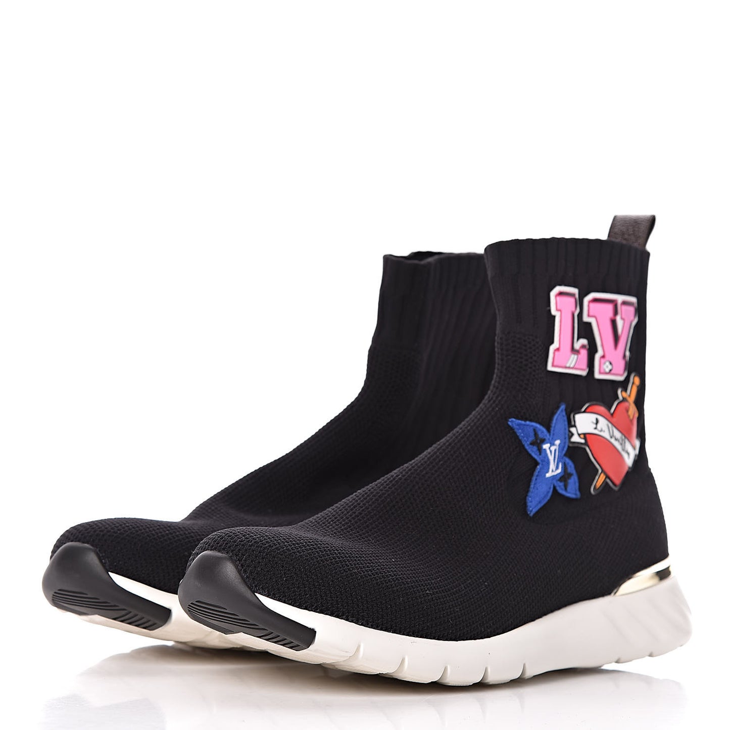 Stretch Fabric LV Black Heart Sock Sneaker 41 Black