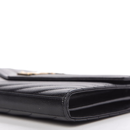 Saint Laurent Grain De Poudre Matelasse Chevron Monogram Chain Wallet Black 7 of 11