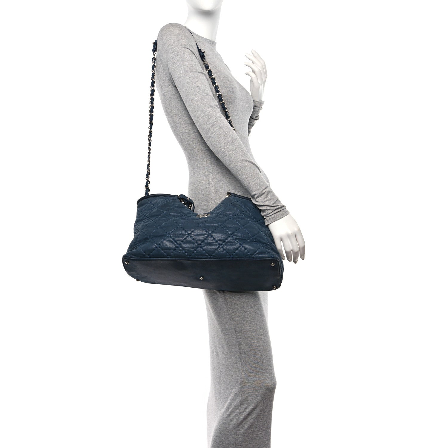 Chanel Iridescent Calfskin Quilted Small Sea Hit Tote Navy 2 of 17