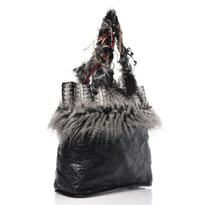 Chanel Aged Calfskin Tweed Inuit Fantasy Fur Tote Black 3 of 9