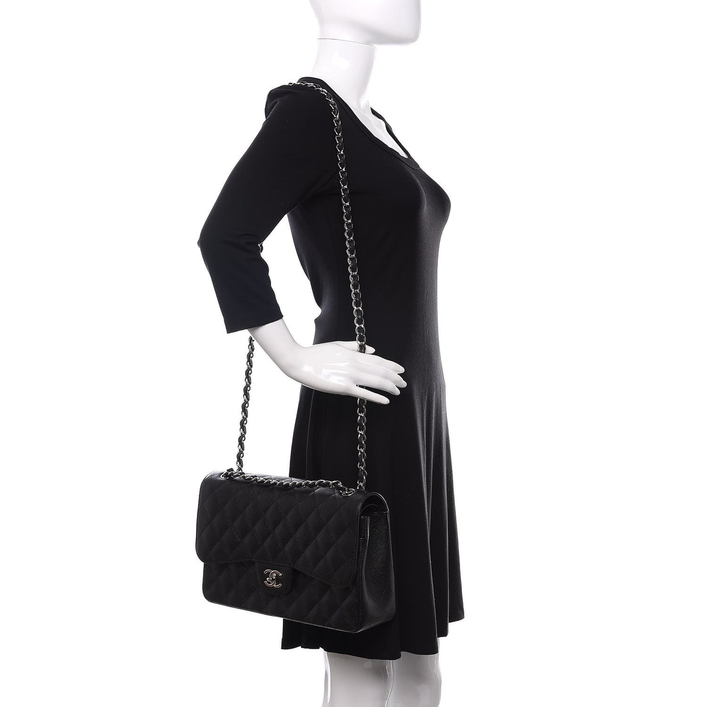 Caviar Quilted Jumbo Double Flap Black