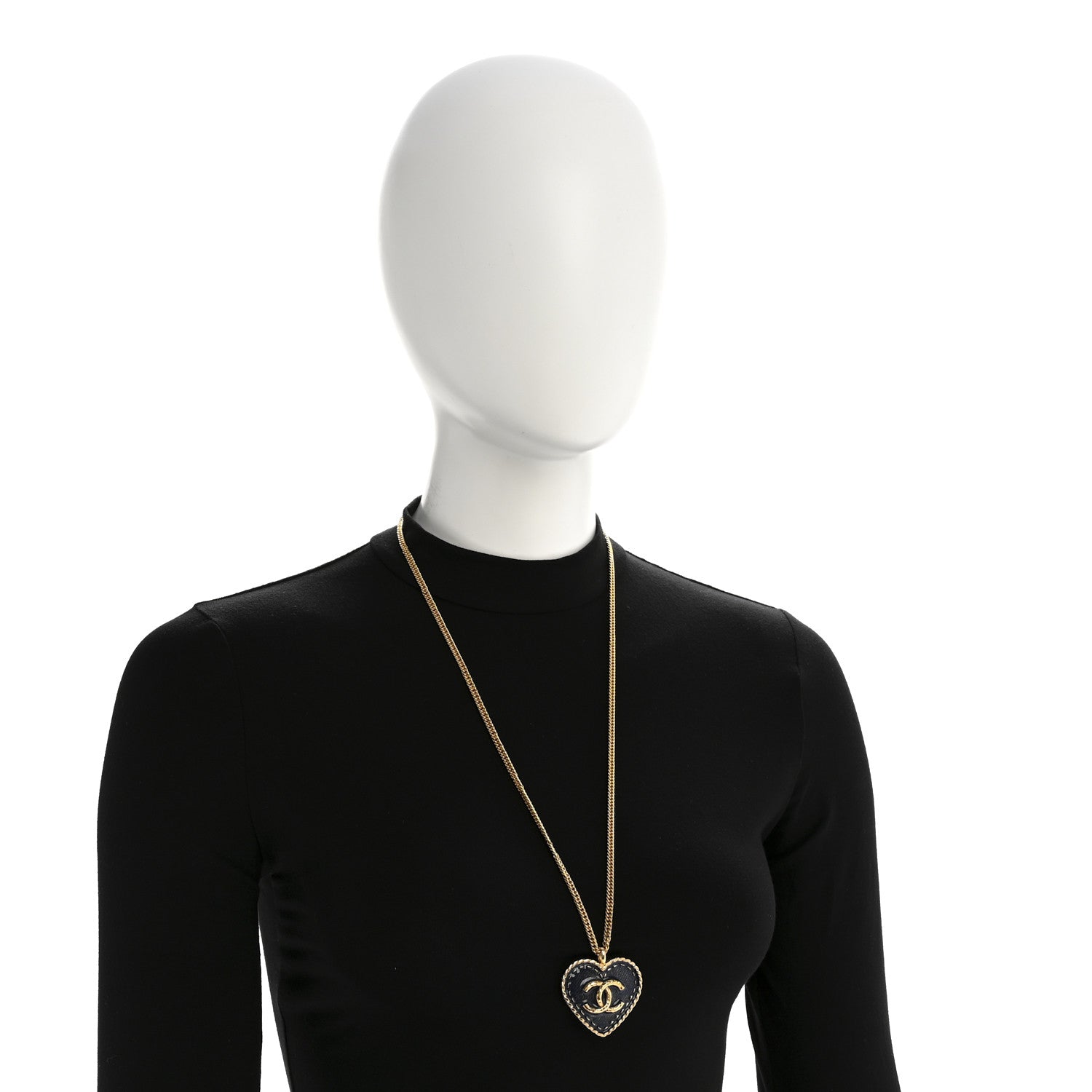 Chanel Metal Enamel CC Denim Heart Necklace Gold 2 of 6