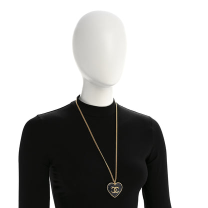Chanel Metal Enamel CC Denim Heart Necklace Gold 2 of 6