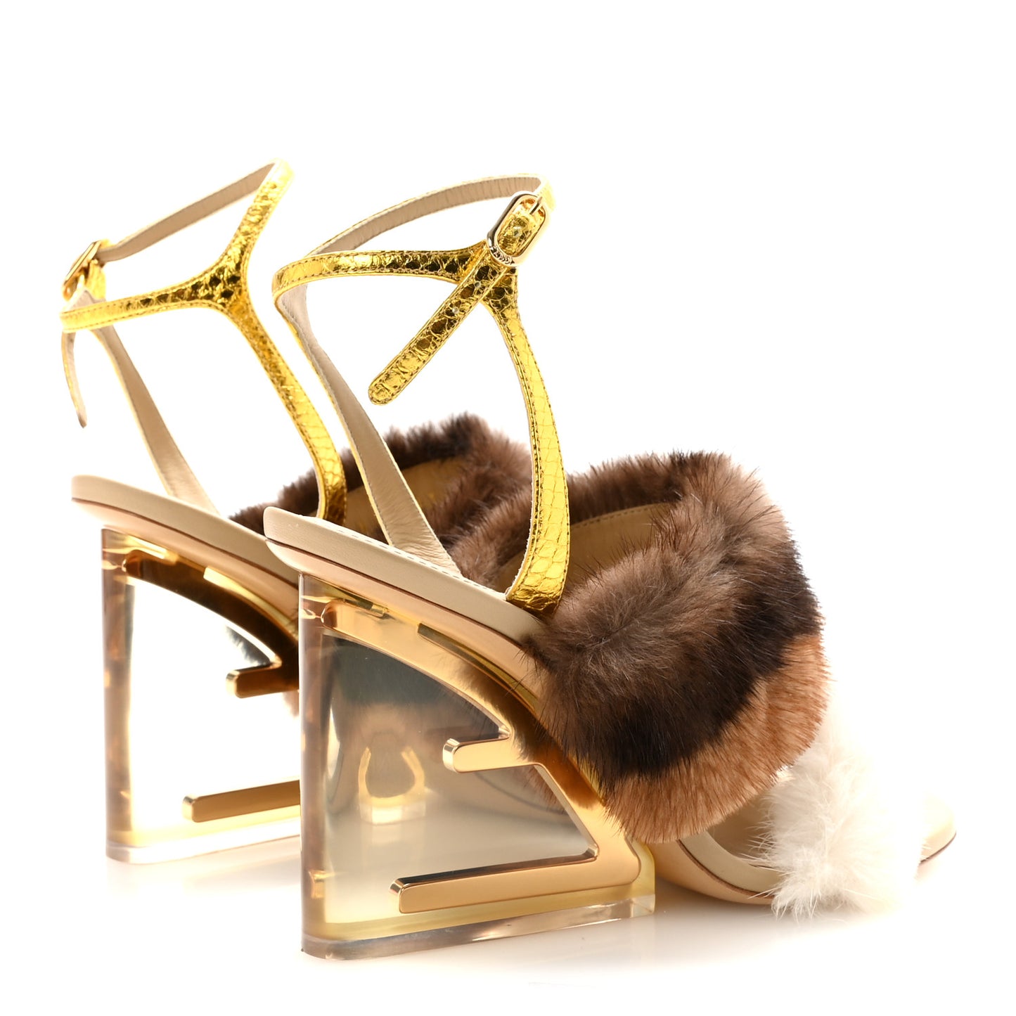 Mink Ayers Lucite Fendi First 95mm Sandals 38 Natural Brown