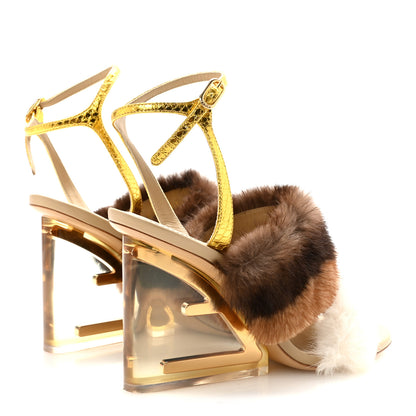 Fendi Mink Ayers Lucite Fendi First 95mm Sandals 38 Natural Brown 5 of 10