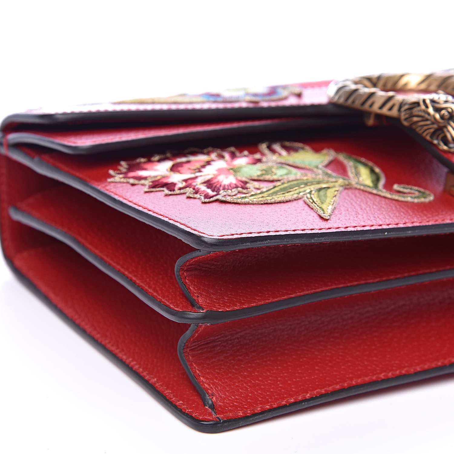 Gucci Calfskin Web Floral Embroidered Small Dionysus Shoulder Bag Hibiscus Red 10 of 12