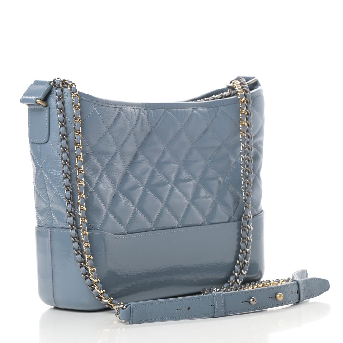 Patent Goatskin Quilted Medium Gabrielle Hobo Blue