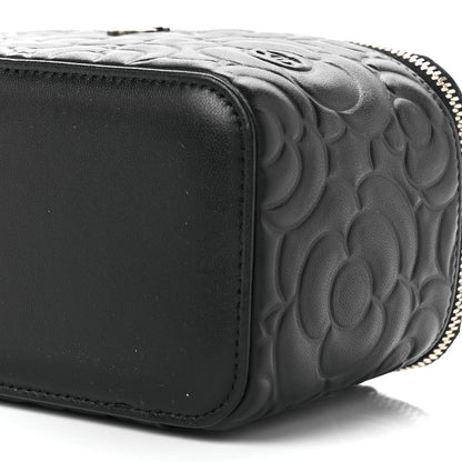 Chanel Lambskin Camellia Embossed Small Vanity Case With Chain Black 8 of 9