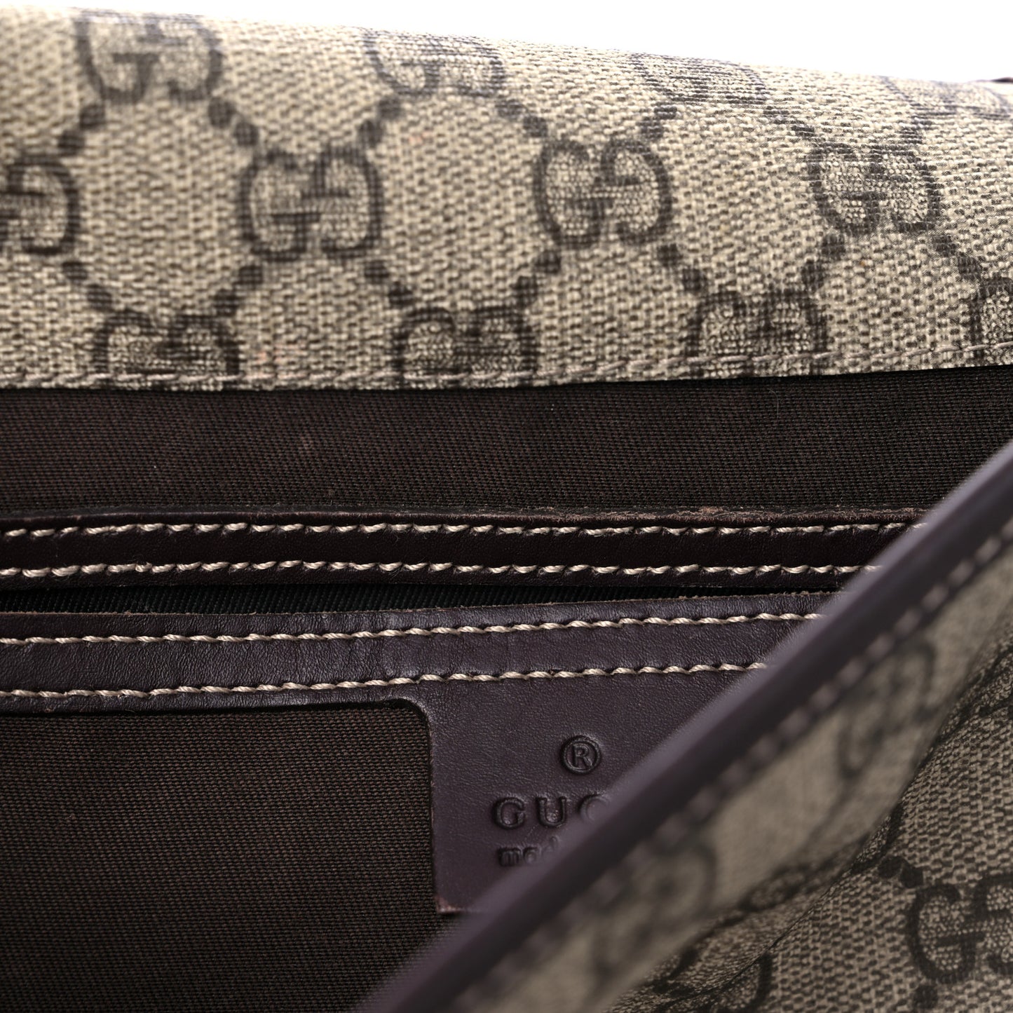 GG Plus Monogram Medium Double Buckle Flap Messenger Bag Beige Dark Brown