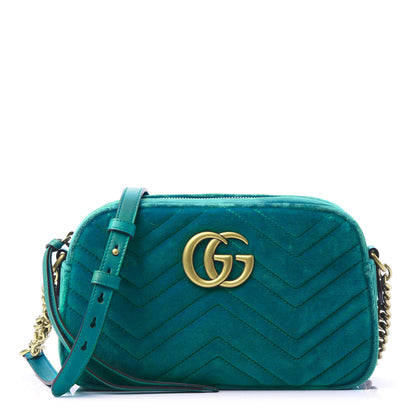 Gucci Velvet Matelasse Small GG Marmont Chain Shoulder Bag Pavone Cyan 1 of 11