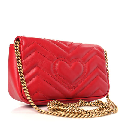 Gucci Calfskin Matelasse Super Mini GG Marmont Shoulder Bag Hibiscus Red 3 of 9
