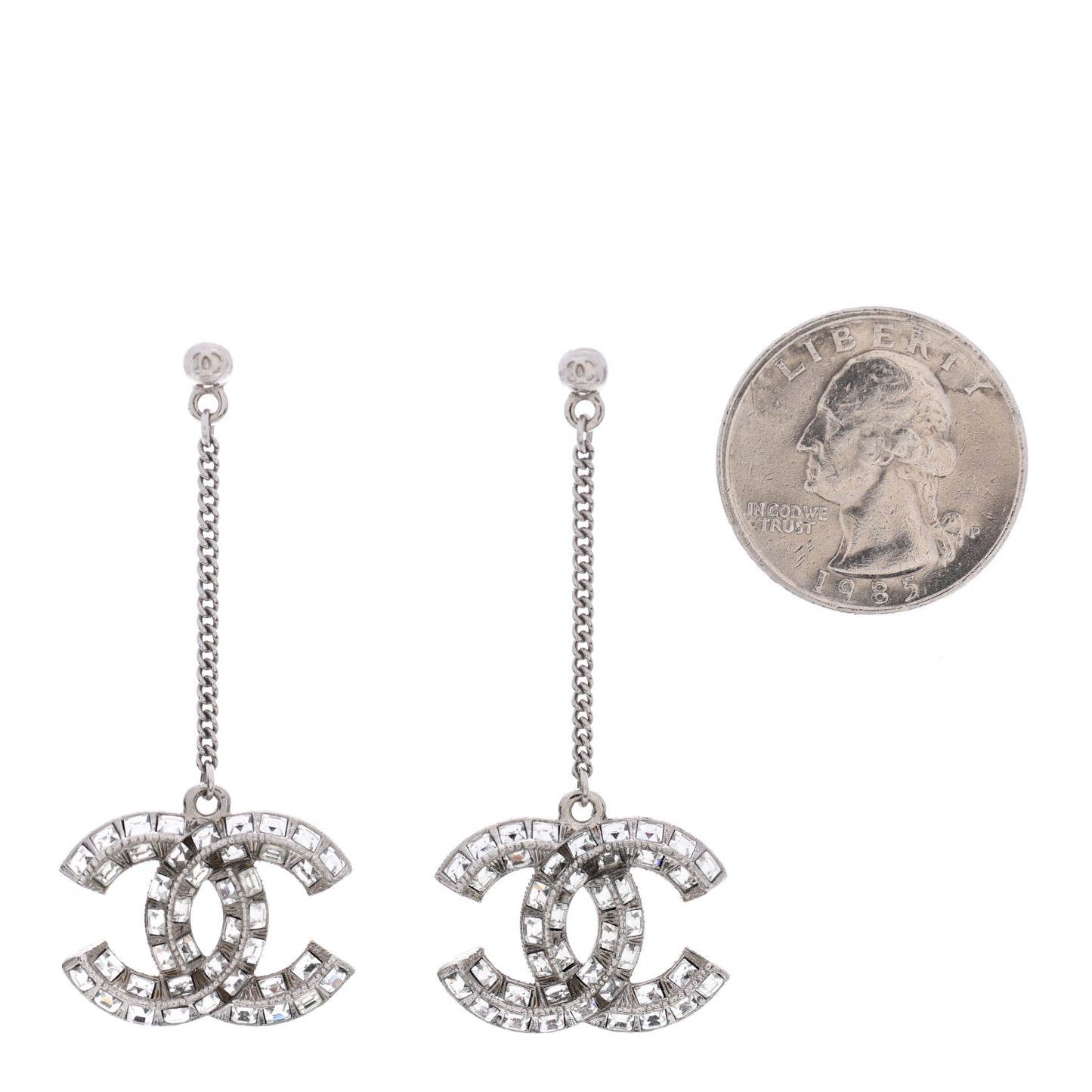 Baguette Crystal CC Drop Earrings Silver