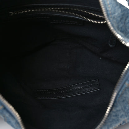Balenciaga Washed Frayed Denim Crystal Small Le Cagole Shoulder Bag Blue 5 of 9