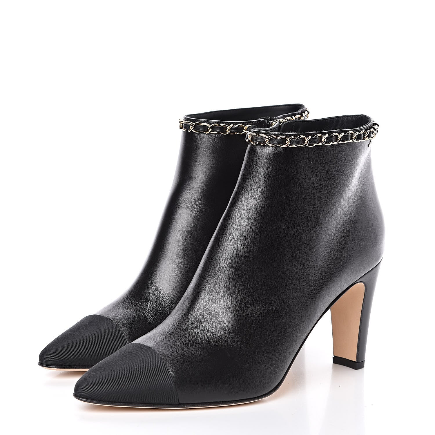Chanel Lambskin Grosgrain CC Chain Cap Toe Short Boots 39.5 Black 3 of 9
