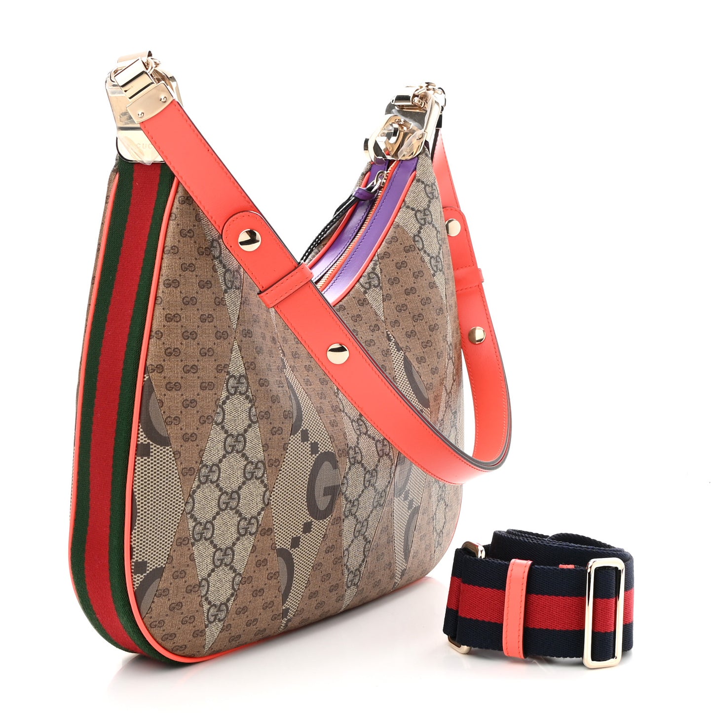 GG Supreme Monogram Mix Monogram Web Patchwork Large Attache Shoulder Bag Beige Multicolor