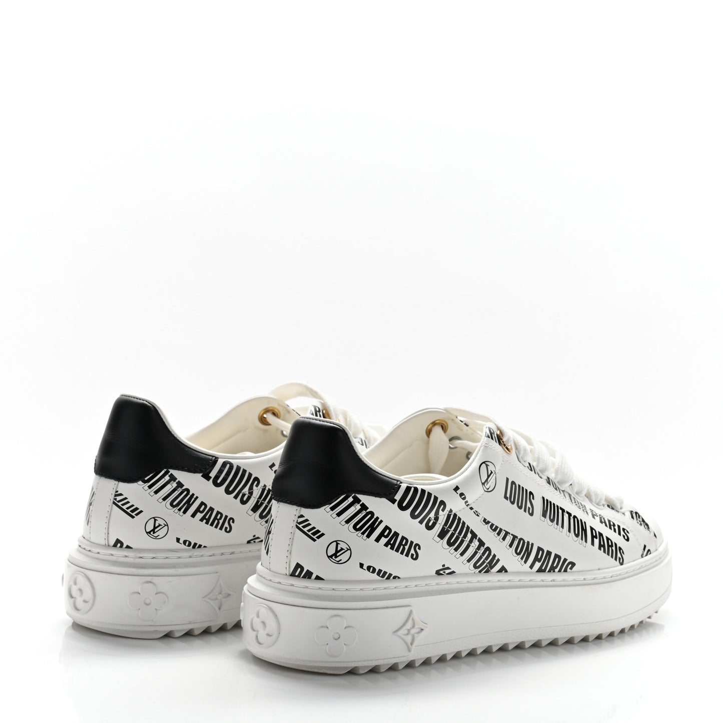 Calfskin Printed Time Out Trainer Sneakers 37 White Black
