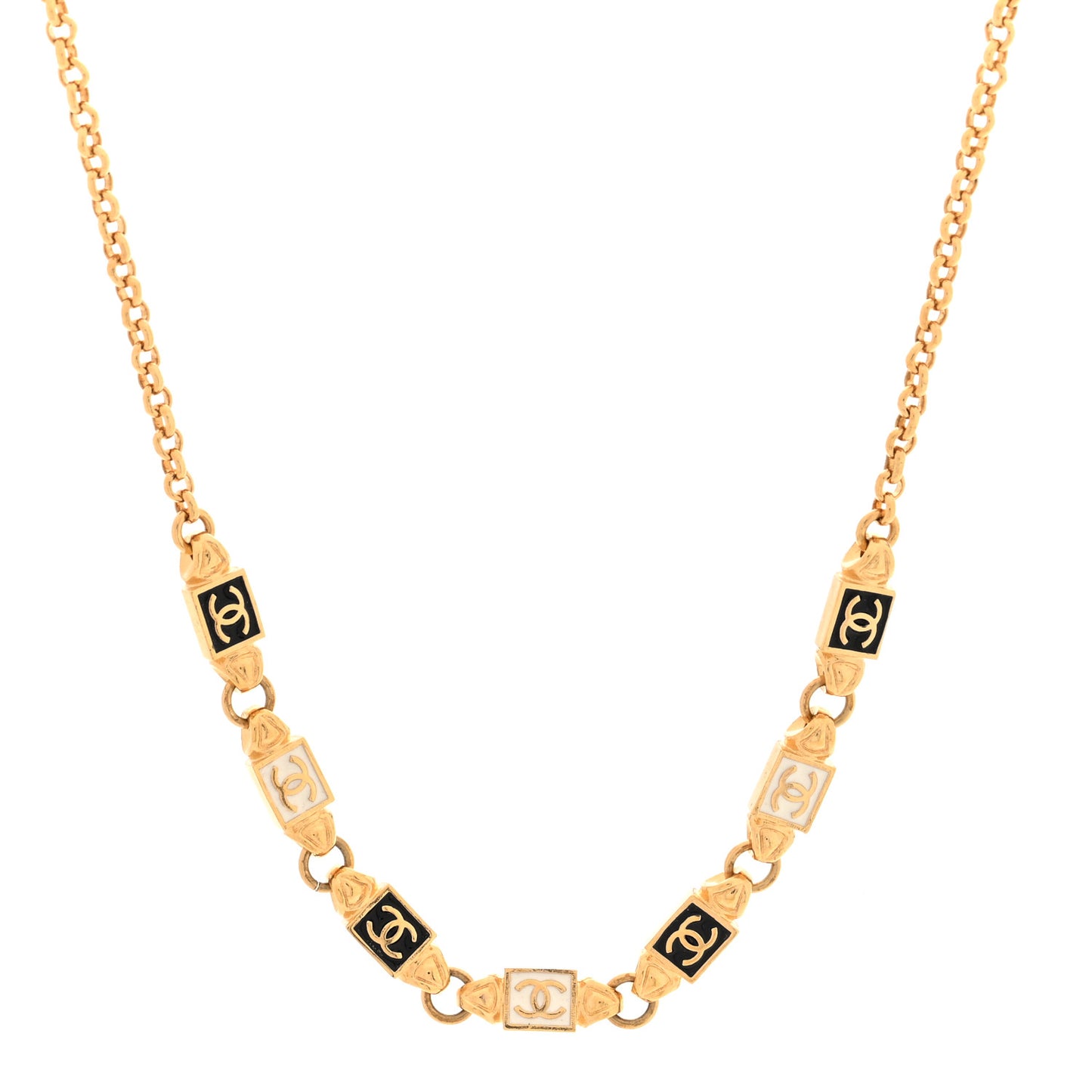 Metal Enamel CC Squares Choker Gold White Black