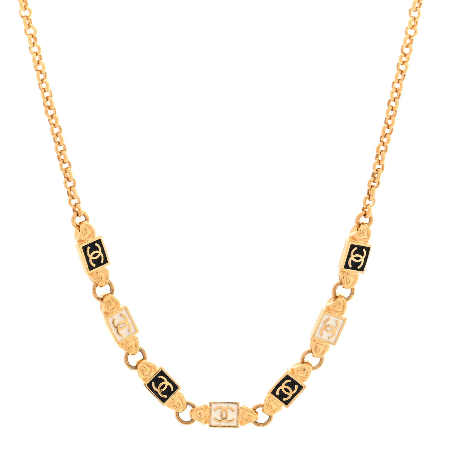 Chanel Metal Enamel CC Squares Choker Gold White Black 1 of 4