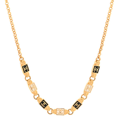 Chanel Metal Enamel CC Squares Choker Gold White Black 1 of 4