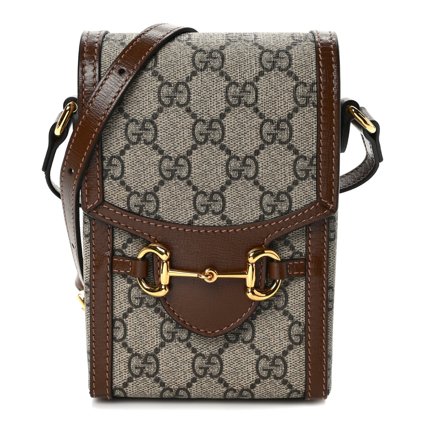 GG Supreme Monogram Mini Horsebit 1955 Crossbody Bag Beige Brown Sugar