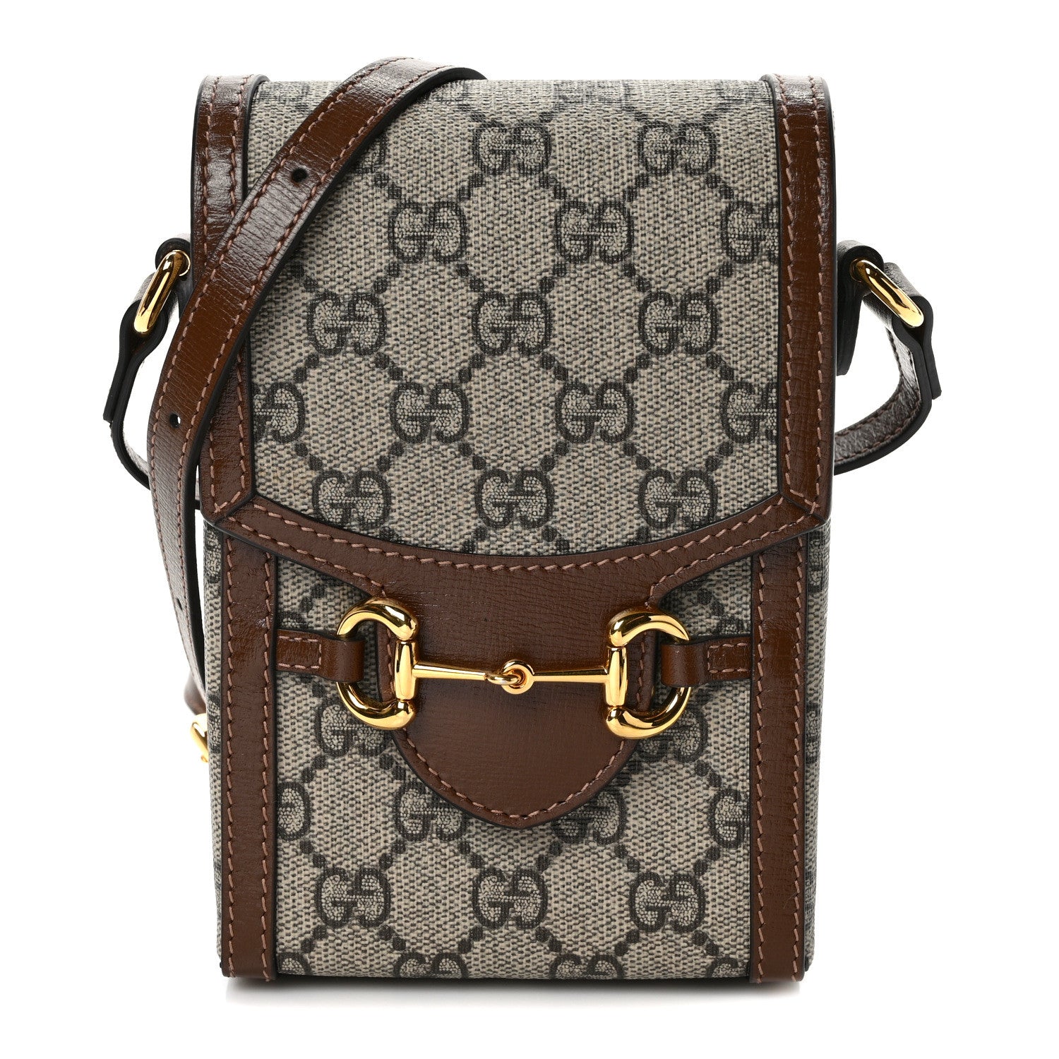 Gucci GG Supreme Monogram Mini Horsebit 1955 Crossbody Bag Beige Brown Sugar 1 of 9
