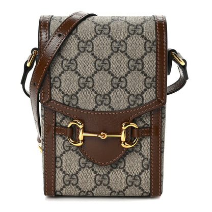 Gucci GG Supreme Monogram Mini Horsebit 1955 Crossbody Bag Beige Brown Sugar 1 of 9