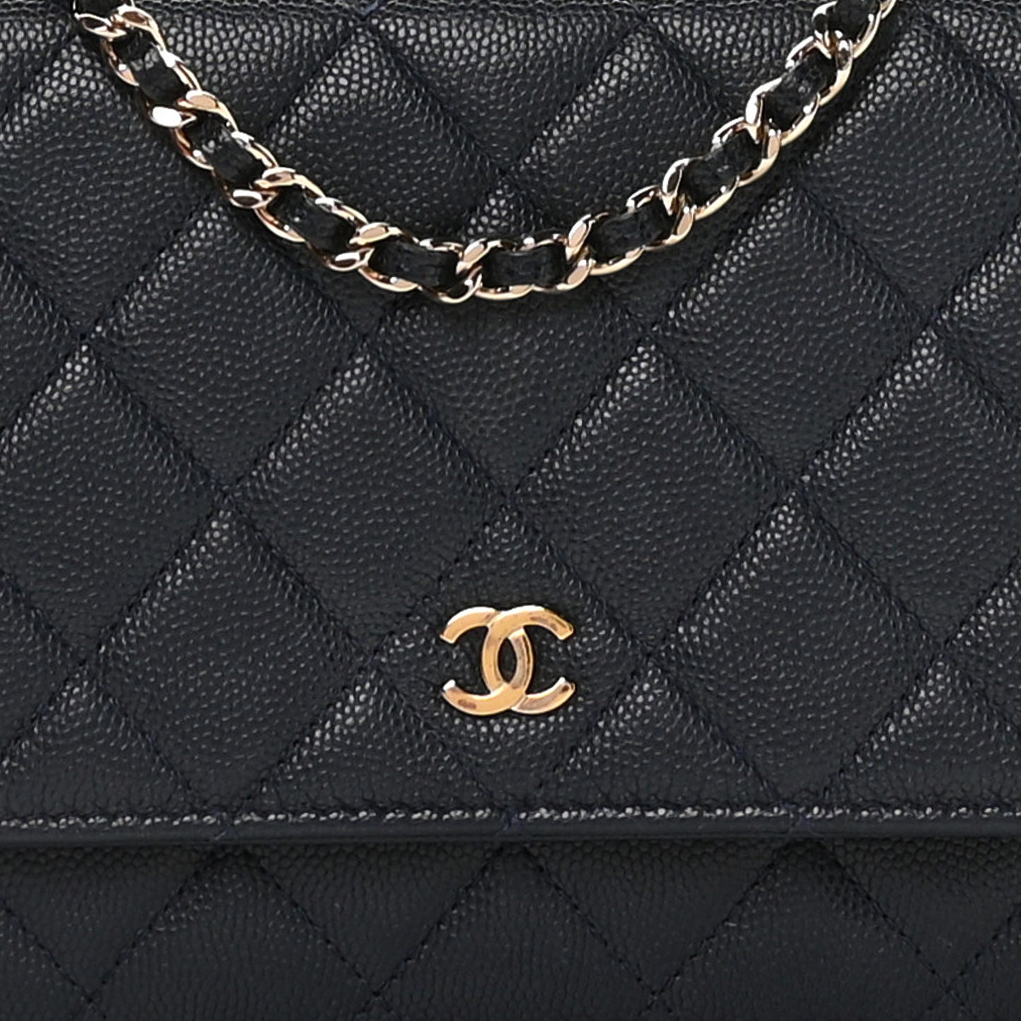 Caviar Quilted Wallet on Chain WOC Navy Blue