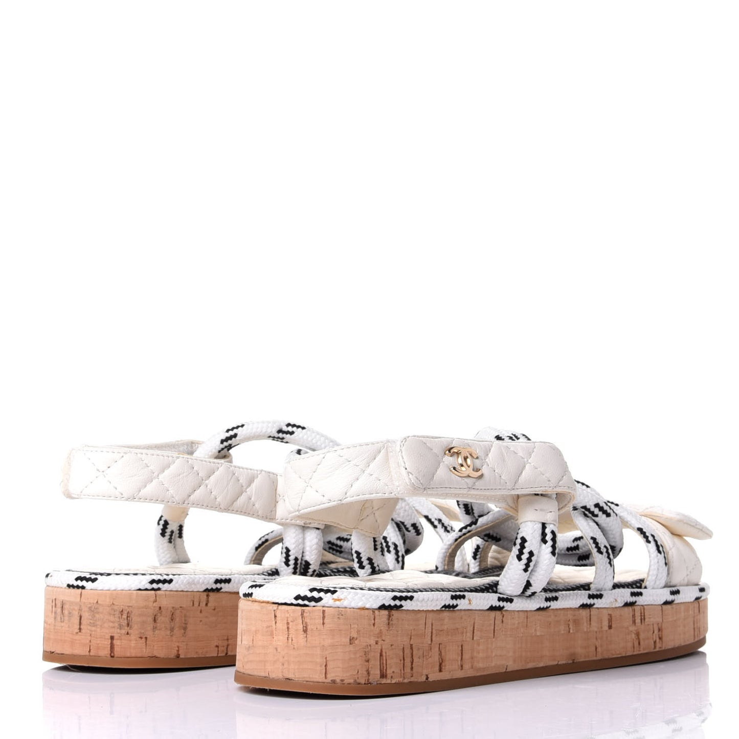 Cord Lambskin Quilted Logo Sandals 38 White Black