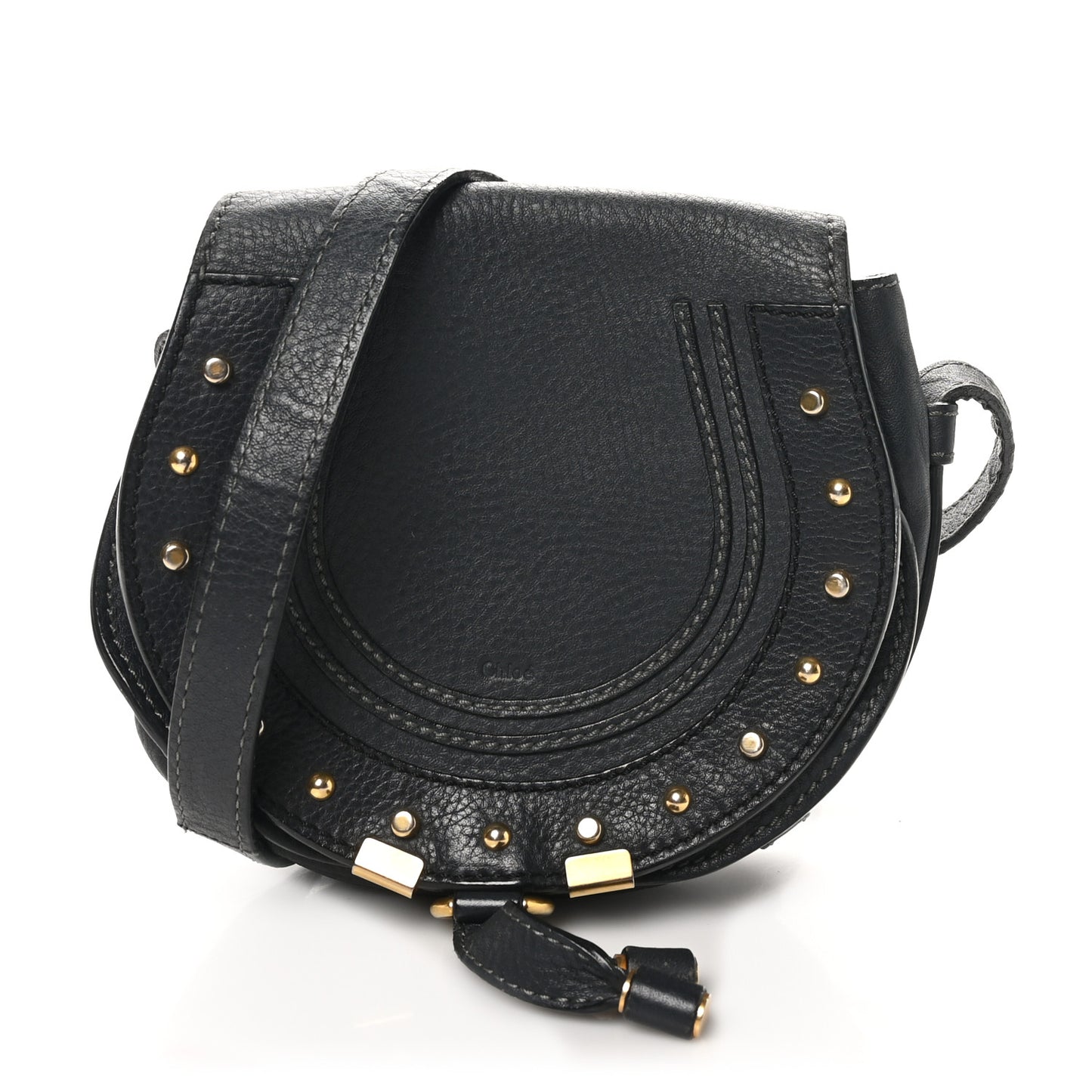 Calfskin Studded Small Marcie Saddle Bag Dark Grey