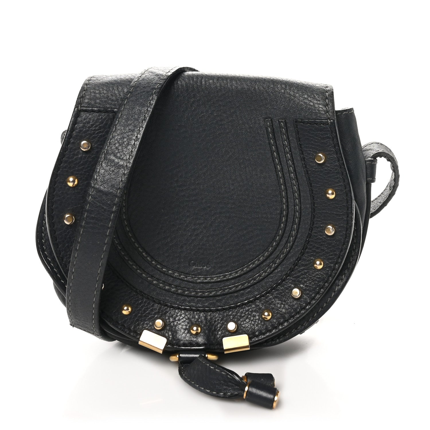 Chloe Calfskin Studded Small Marcie Saddle Bag Dark Grey 1 of 9