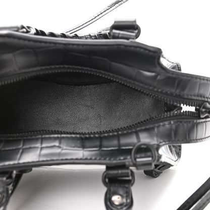Balenciaga Semi Shiny Calfskin Crocodile Embossed Neo Classic Black Hardware Nano City Crossbody Black 5 of 8