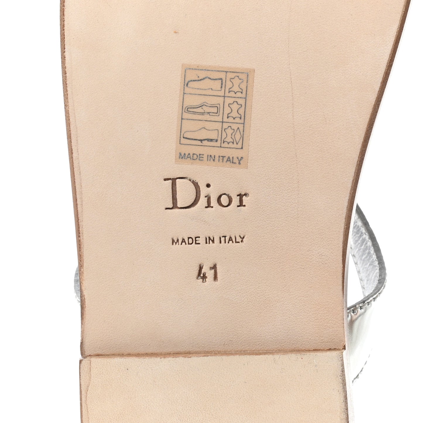 Metallic Calfskin Logo Charm Thong Sandals 41 Argent