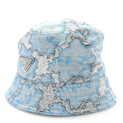Prada Broccato Metal Triangle Logo Womens Bucket Hat M Blue 2 of 7