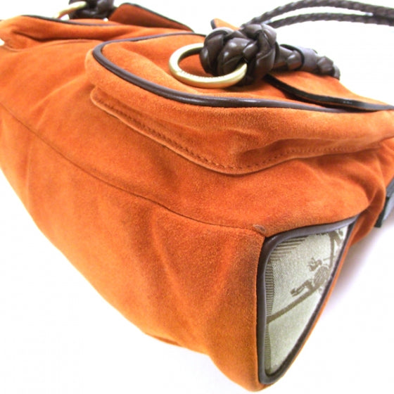 Burberry Suede Haymarket Check Shoulder Bag Orange 5 of 10