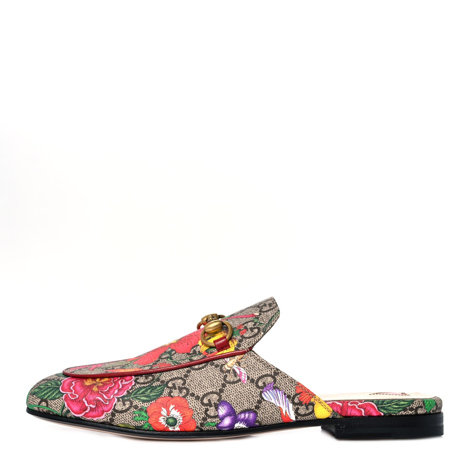 Gucci GG Supreme Monogram Flora Womens Princetown Slippers 35 Beige Ebony Multicolor Rosso 1 of 8