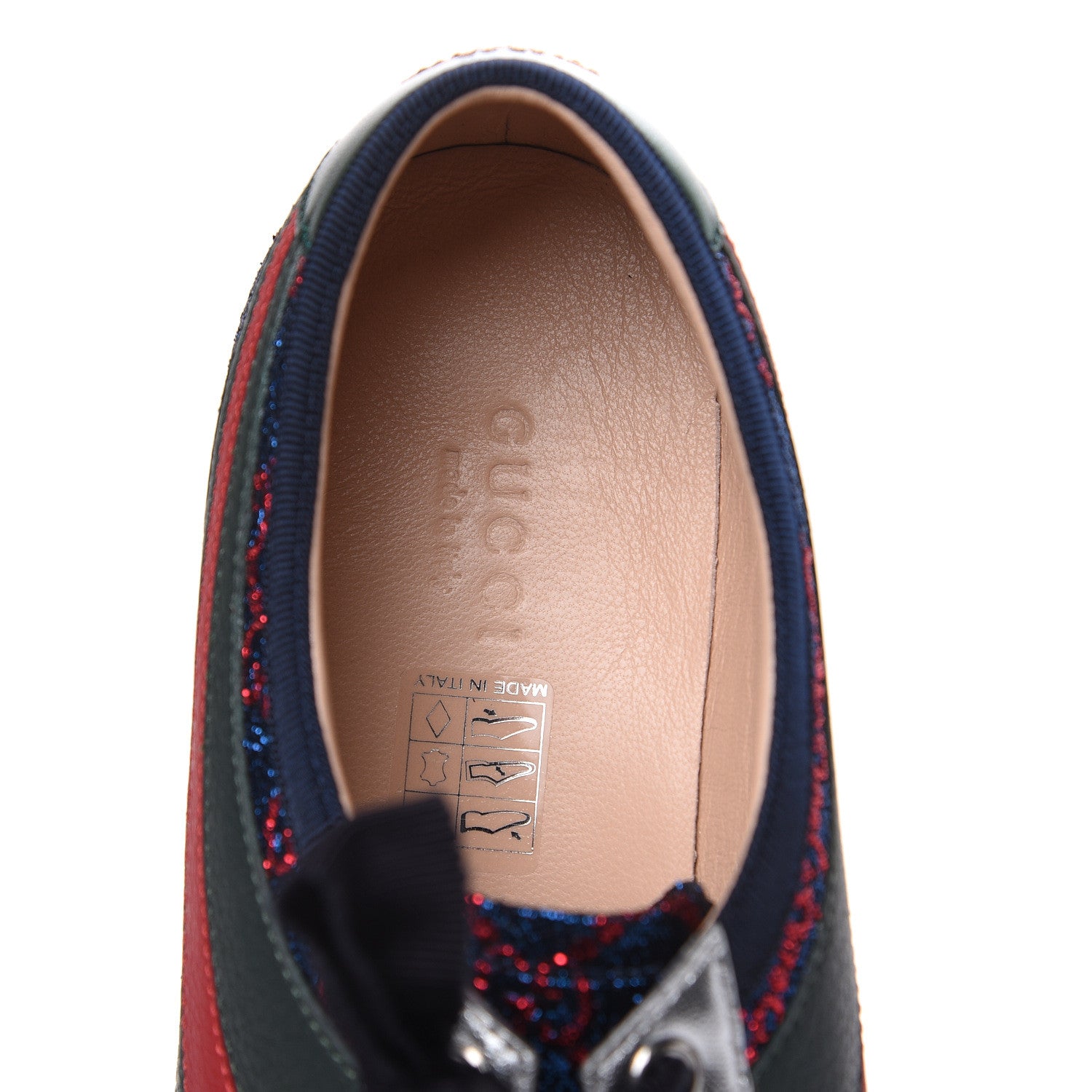 Gucci Lurex Calfskin Web GG Monogram Womens Falacer Sneakers 37 Iridescent Blue Iridescent Red Silver 7 of 8