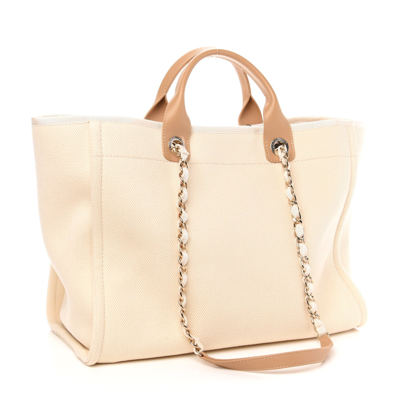Chanel Canvas Pearl Medium Deauville Tote Ecru Beige 4 of 11