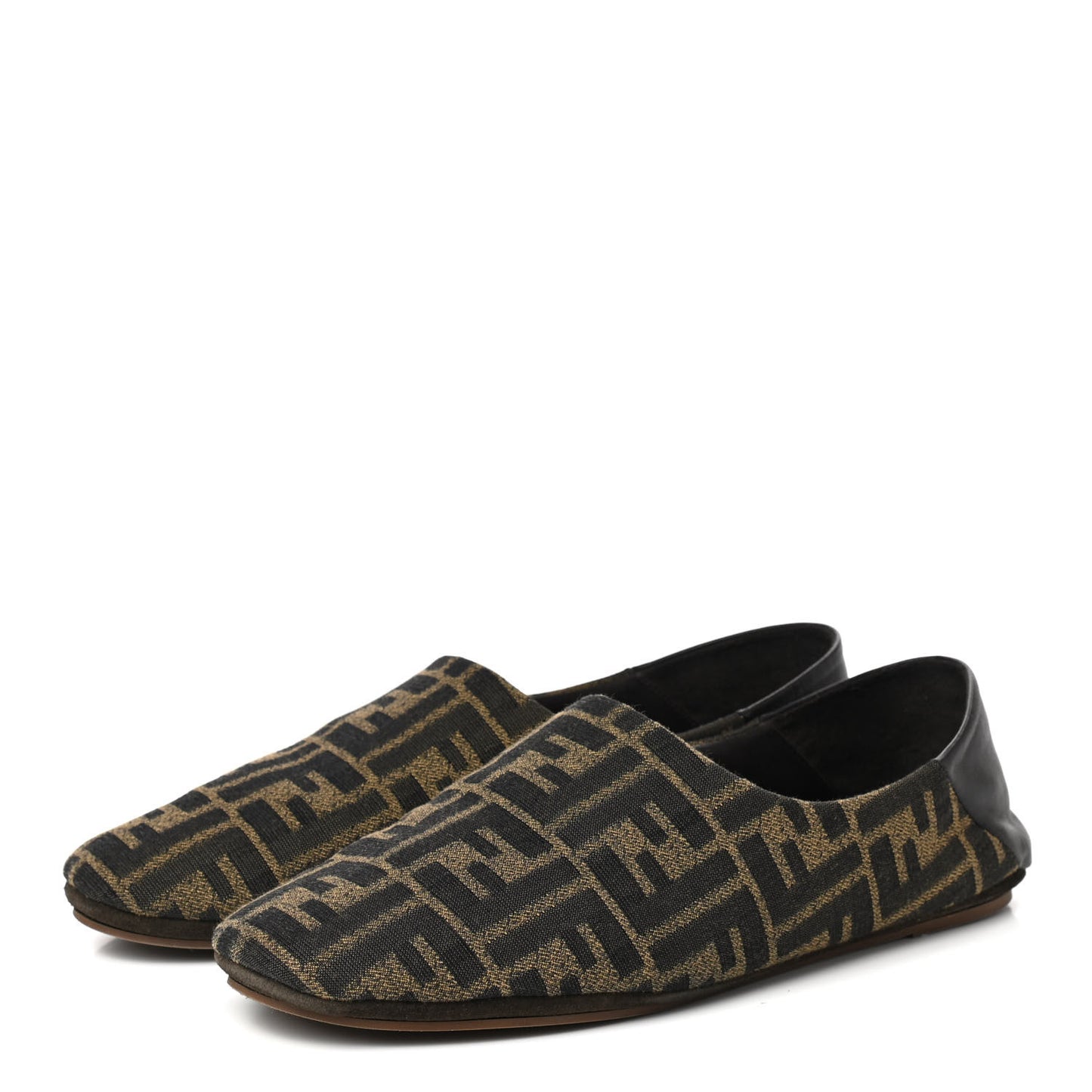 Fabric Jacquard Nappa FF Slippers 39 Tobacco Moro Black