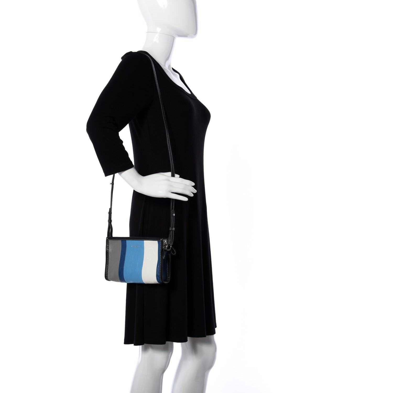 Balenciaga Veau Arena Multicolore Bazar Strap Clutch Bleu Gris White Black 3 of 17