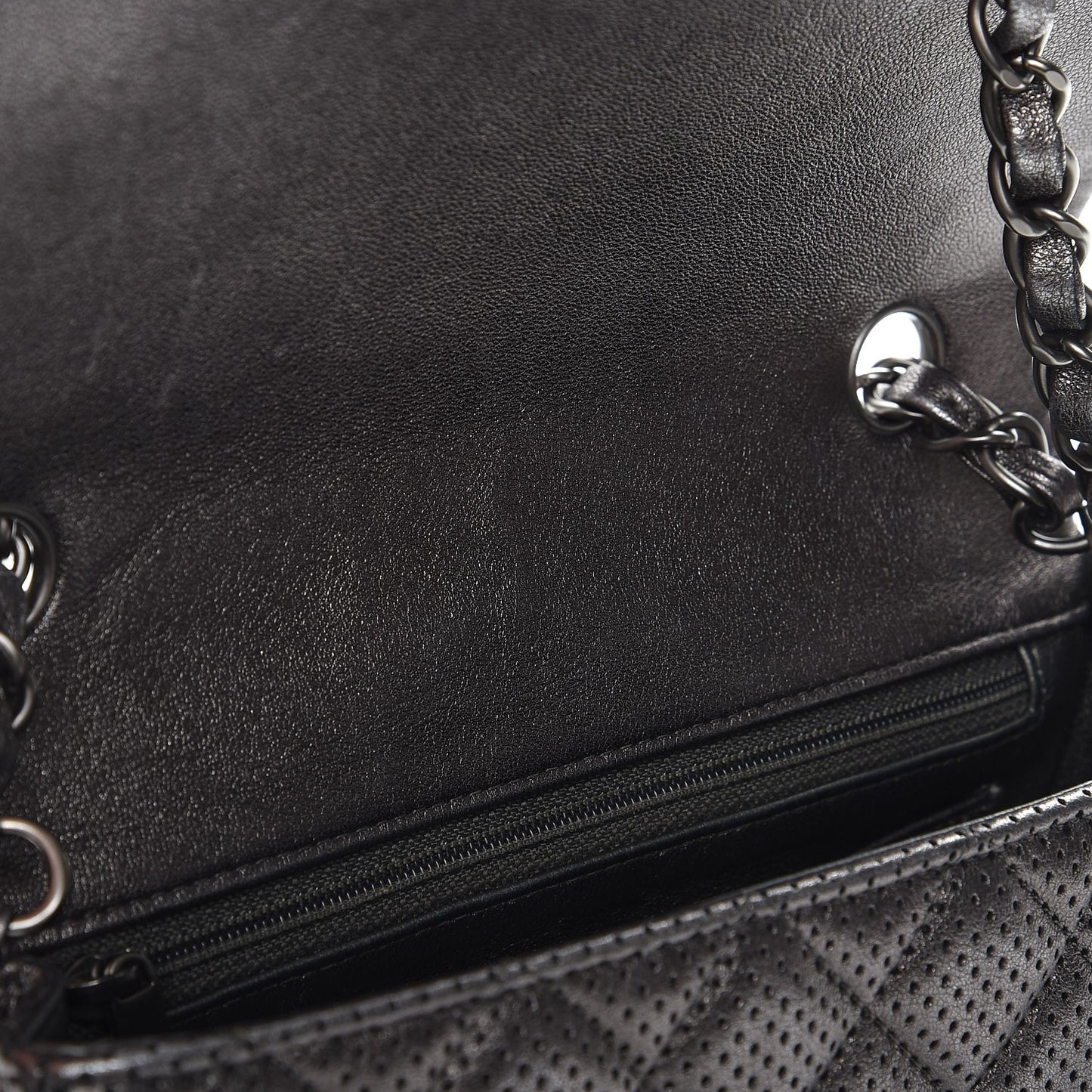 Metallic Lambskin Perforated Mini Rectangular Flap Grey