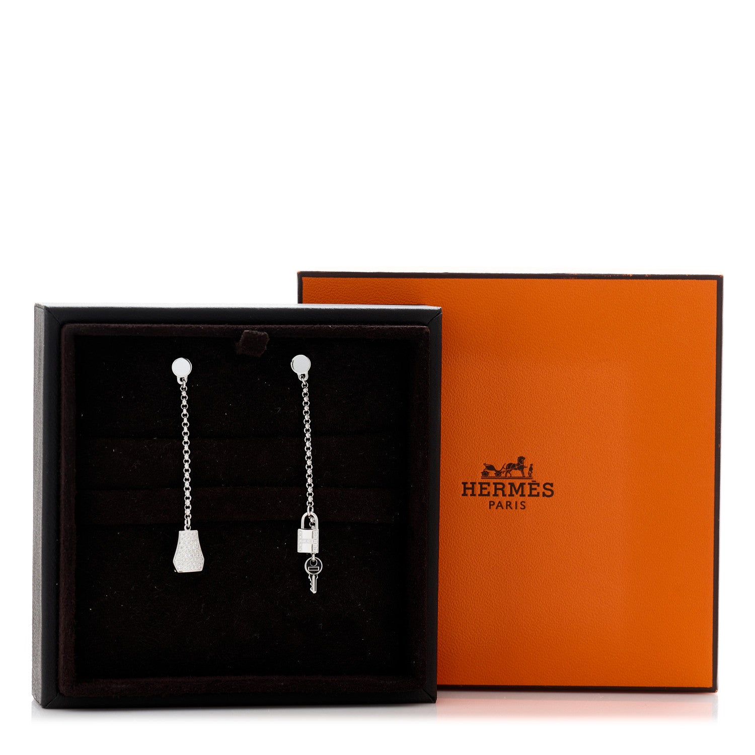 Hermes 18K White Gold Diamond Kelly Clochette Drop Earrings 7 of 7