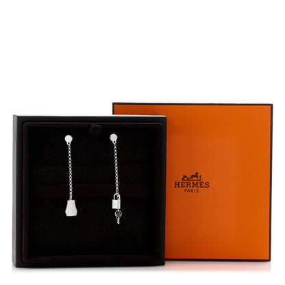 Hermes 18K White Gold Diamond Kelly Clochette Drop Earrings 7 of 7