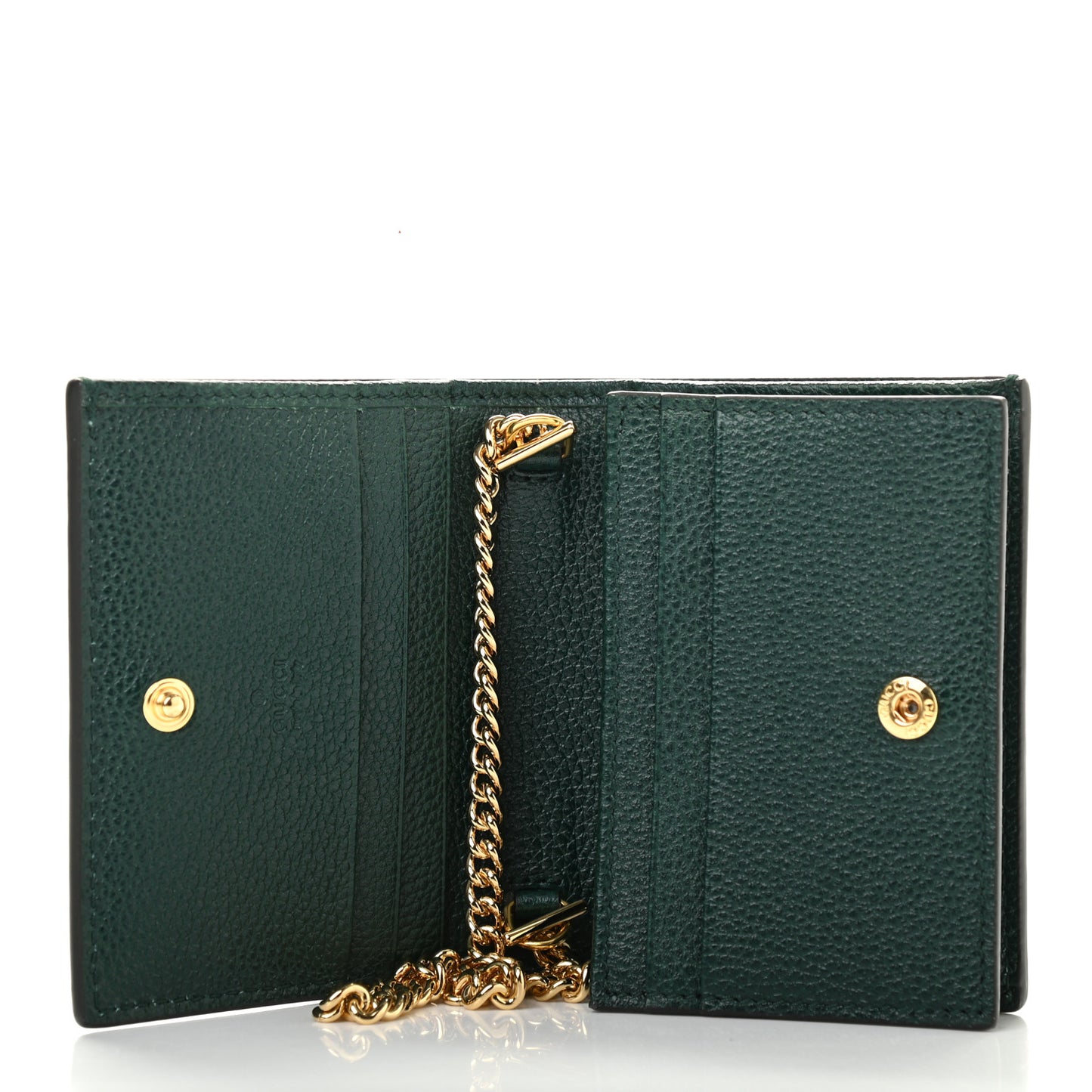 Grainy Calfskin Zumi Chain Card Case Wallet Vintage Green