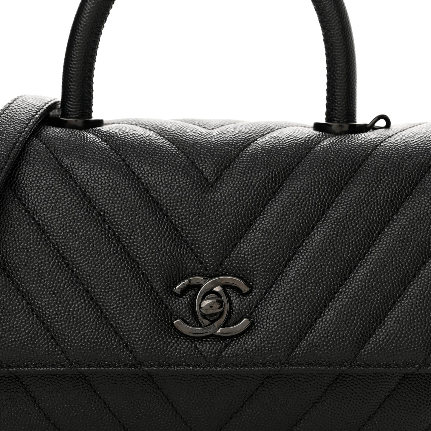 Caviar Chevron Quilted Mini Coco Handle Flap So Black