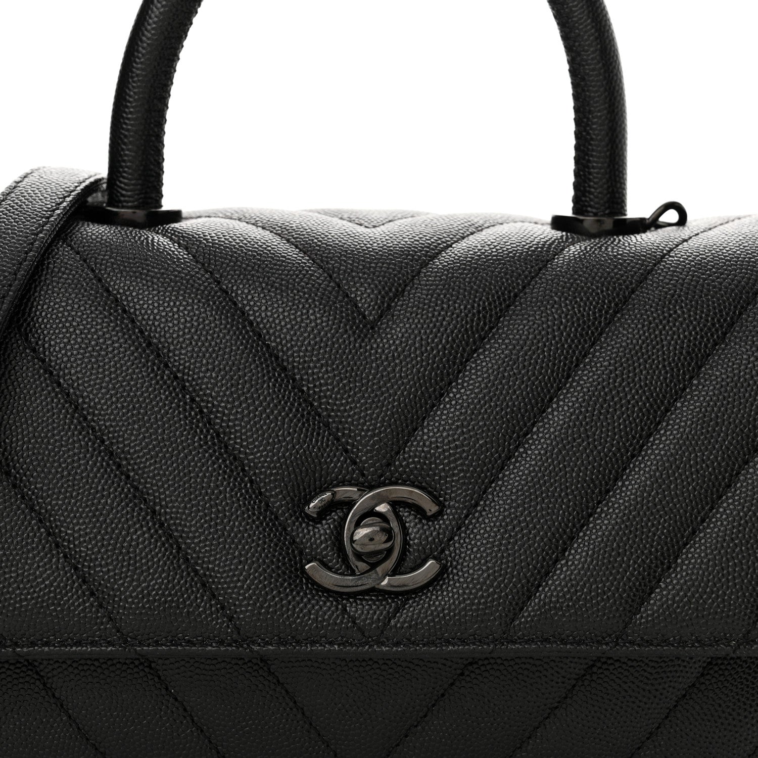 Chanel Caviar Chevron Quilted Mini Coco Handle Flap So Black 6 of 10