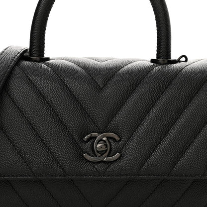 Chanel Caviar Chevron Quilted Mini Coco Handle Flap So Black 6 of 10